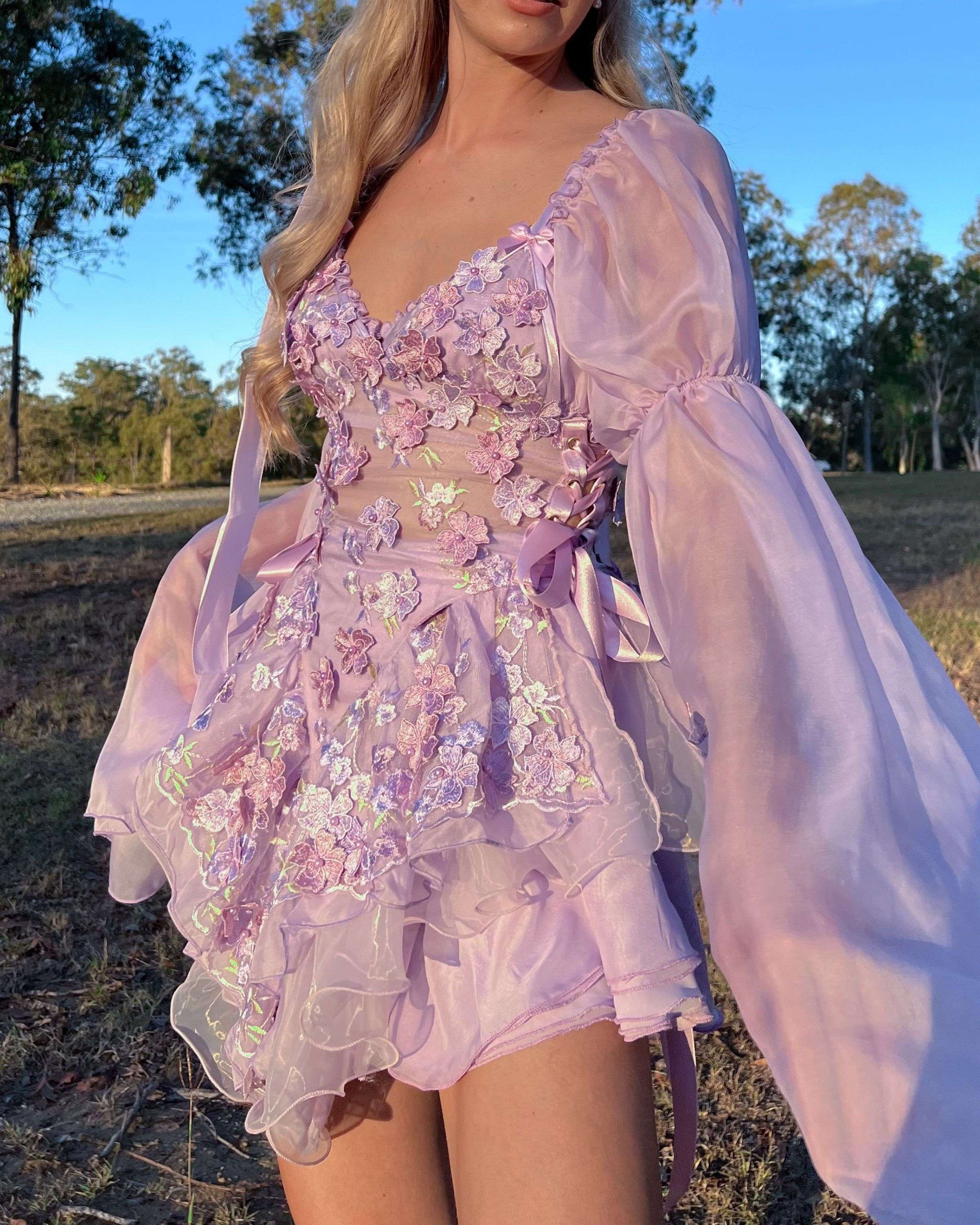 The Fleurette Fairy Silk Mini Dress・Lavender – Bambi The Label