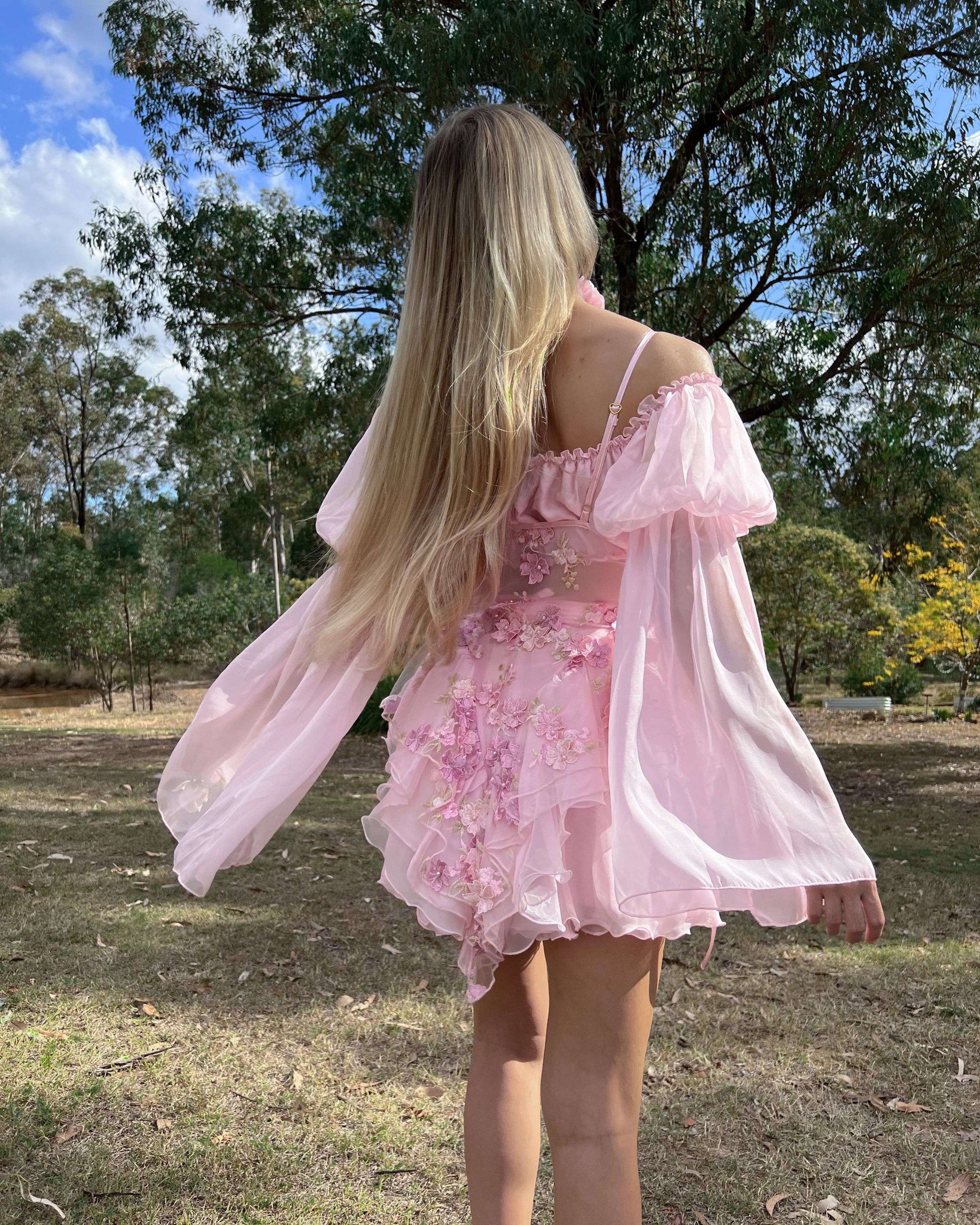 The Fleurette Fairy Silk Mini Dress・Pink Petal