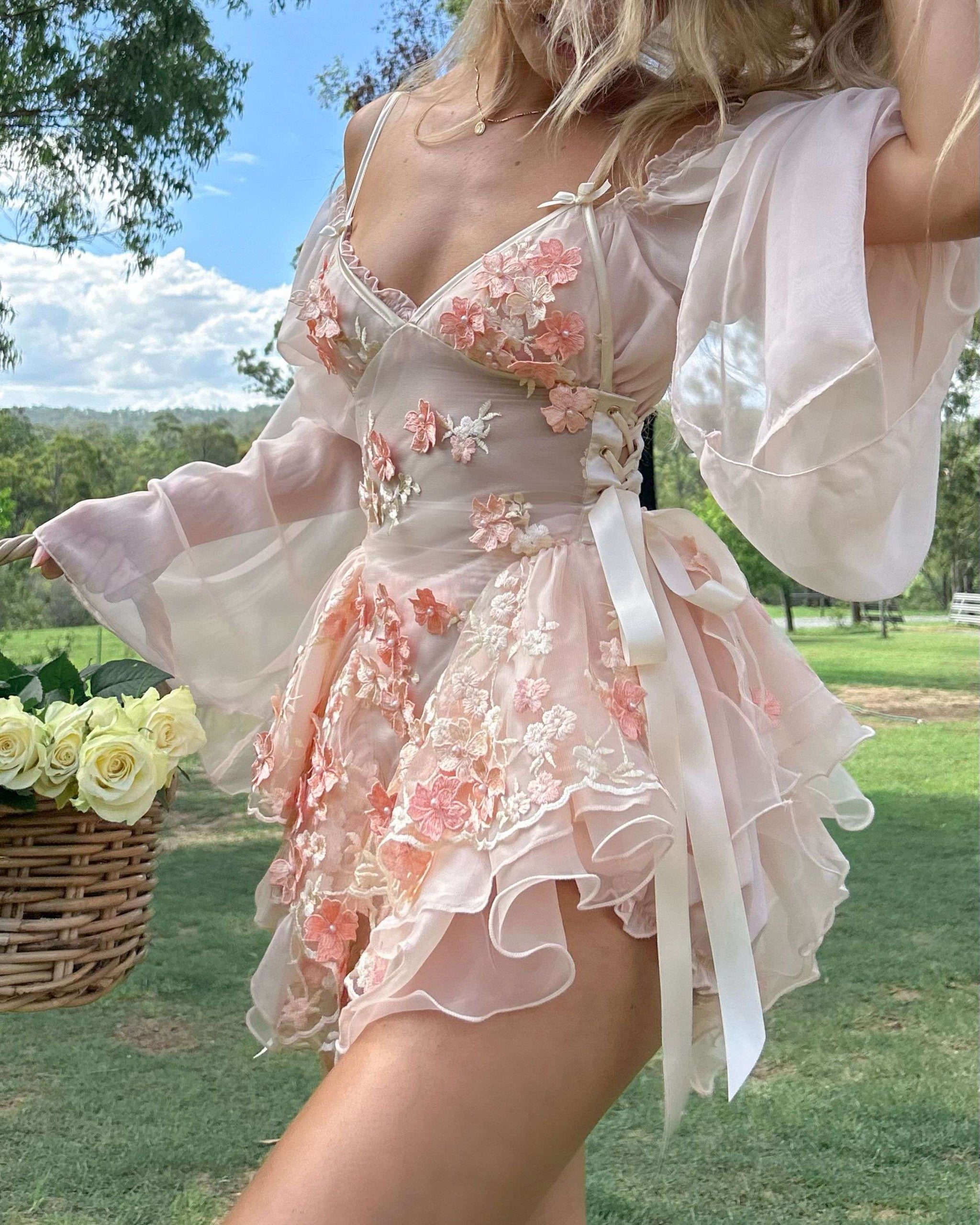 The Fleurette Fairy Silk Mini Dress・Peaches & Cream 5XL