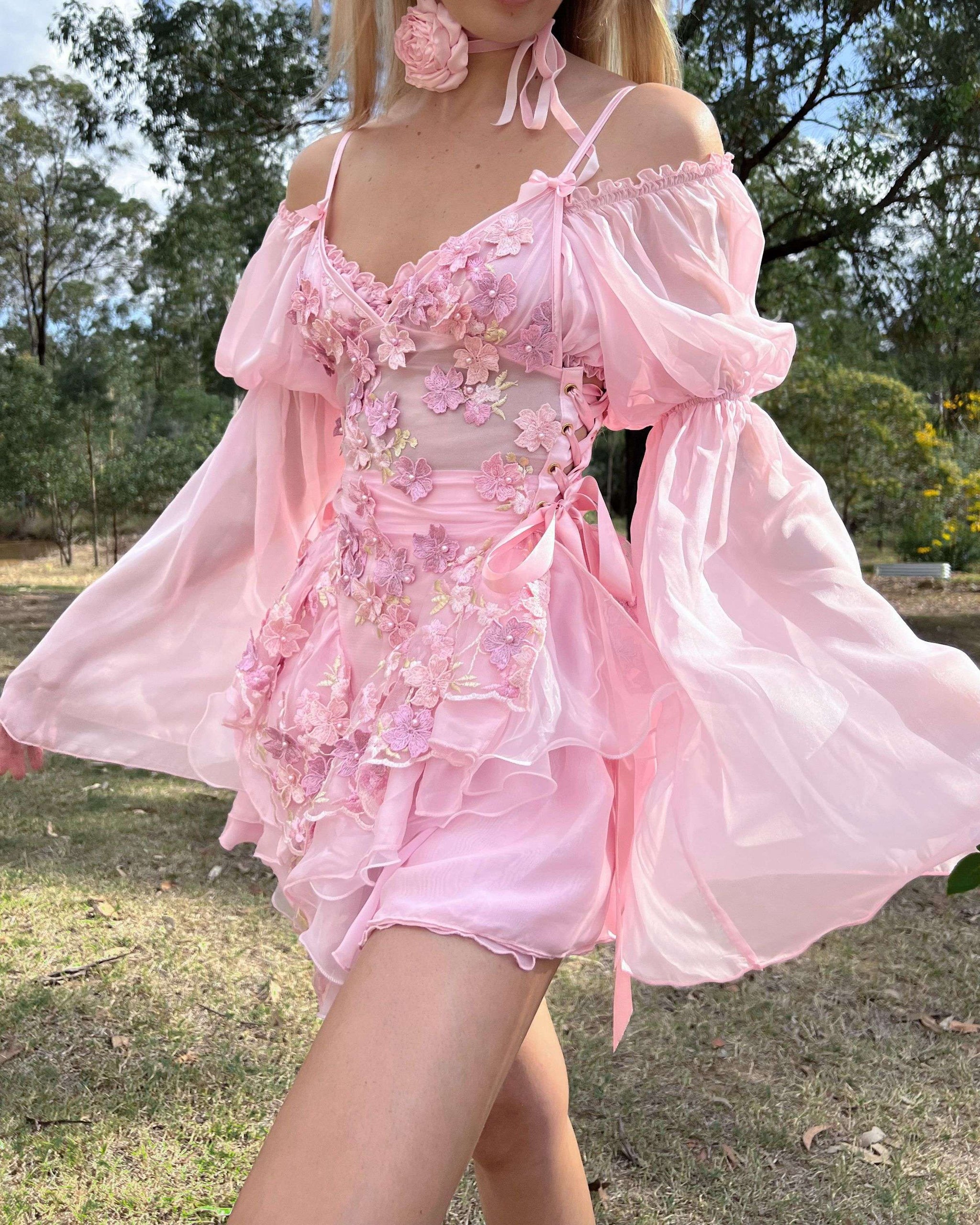 pink dress fairy The Fleurette Silk Mini Dress・Pink Petal – Bambi The Label KlavJones Samantha Cut Out Maxi breathable material Color:154 Azure