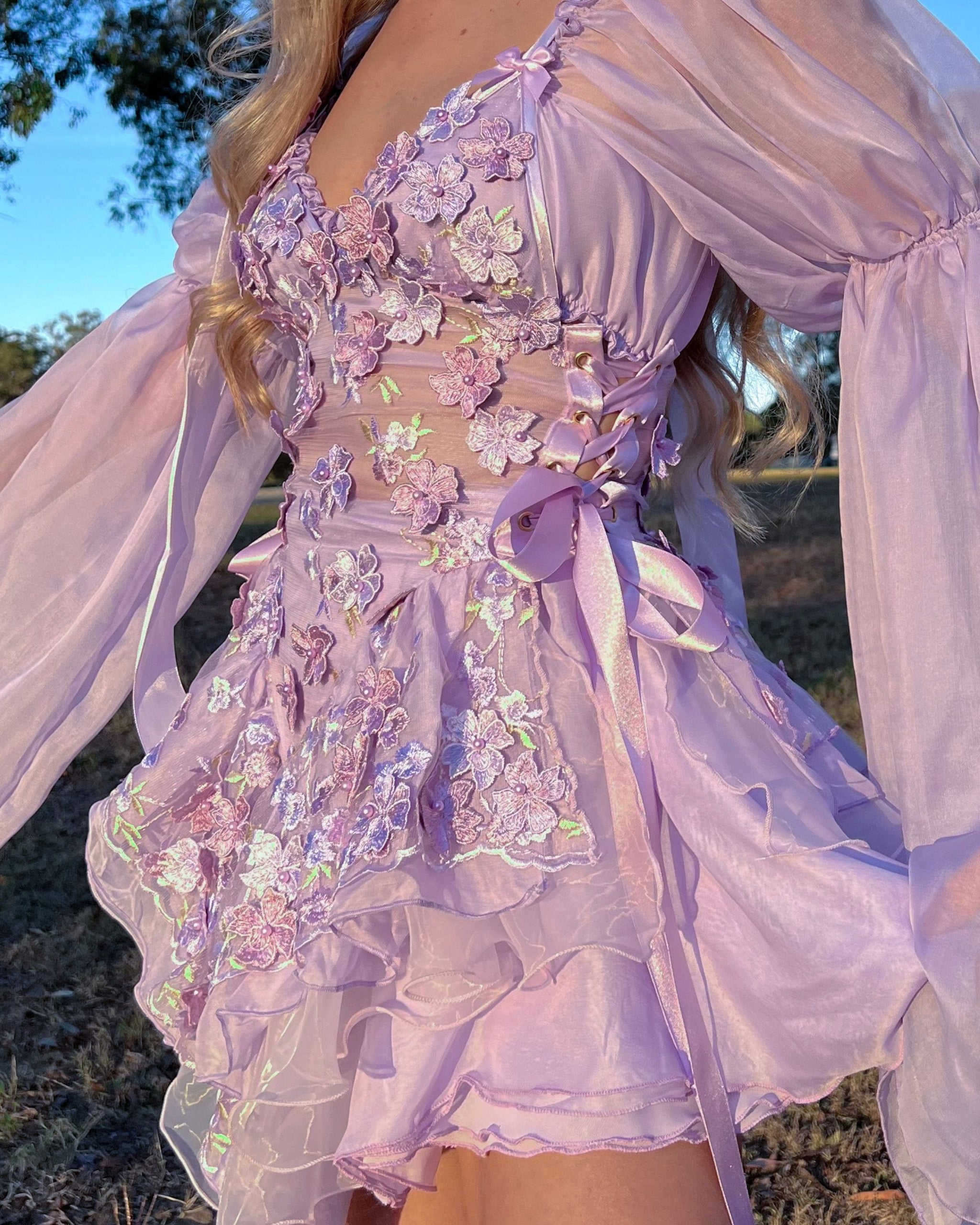 The Fleurette Fairy Silk Mini DressLavender Bambi The Label The Fleurette Fairy Silk Mini DressLavender Bambi The Label