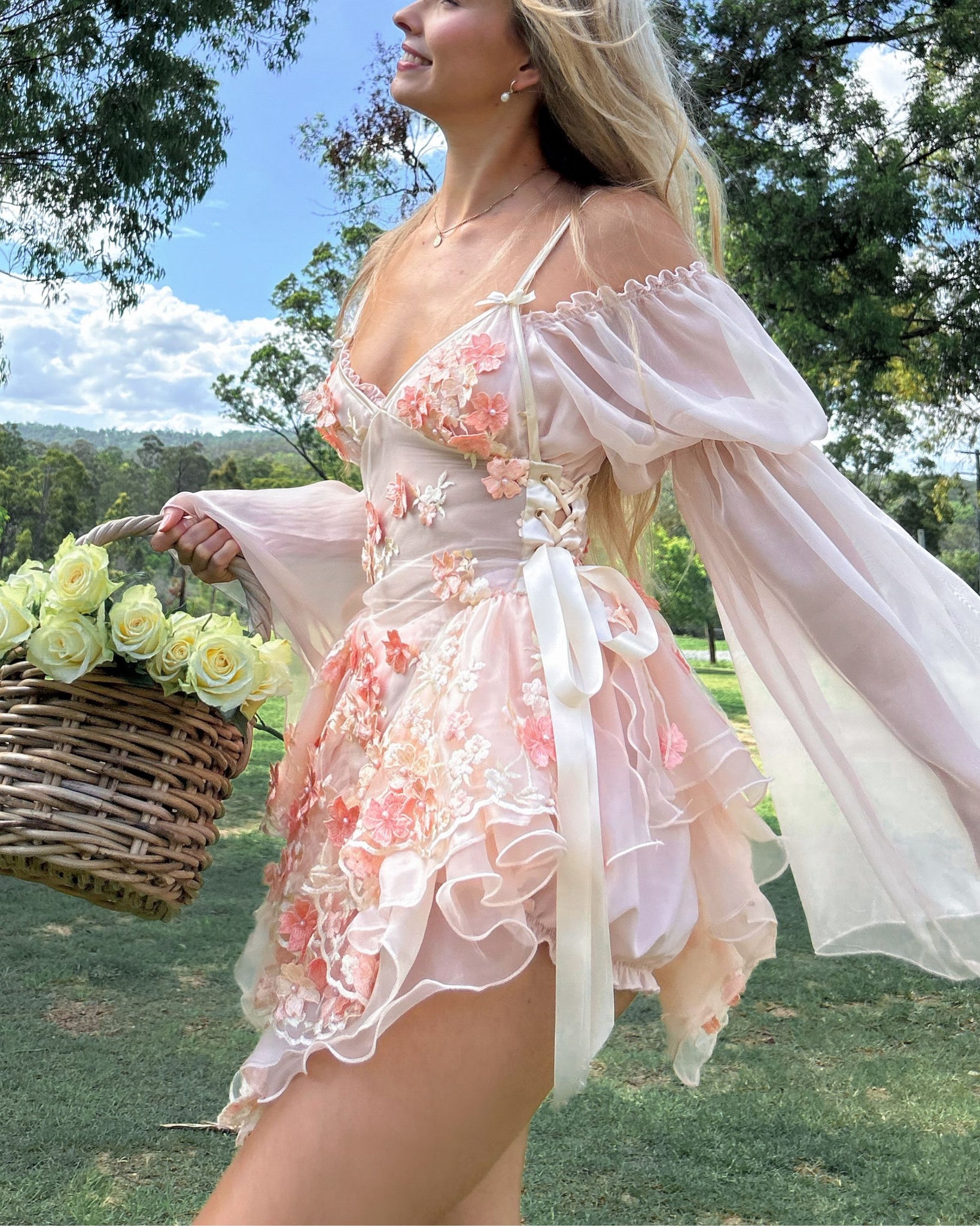 The Fleurette Fairy Silk Mini DressPeaches & Cream Bambi The Label The Fleurette Fairy Silk Mini DressPeaches & Cream Bambi The Label