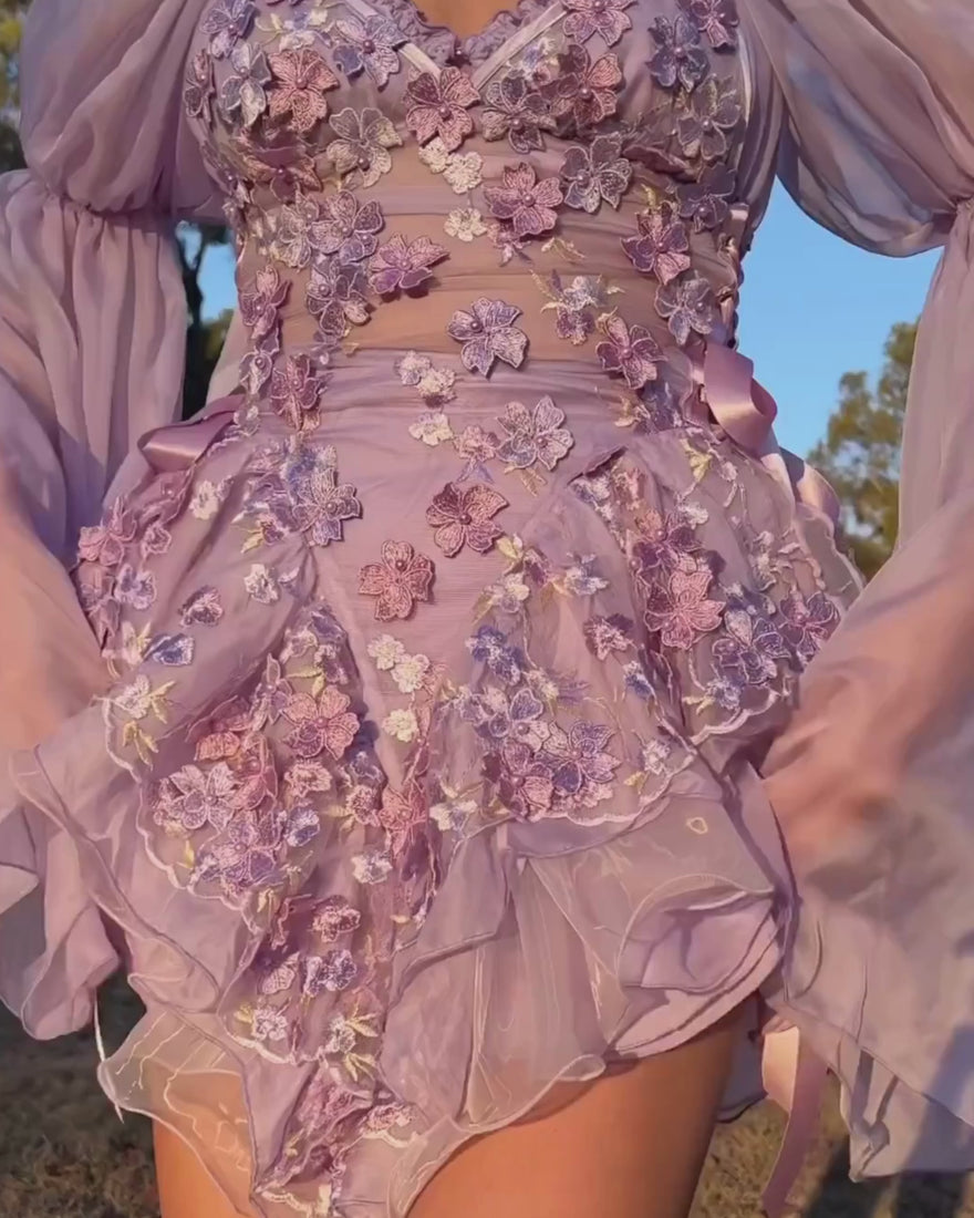 The Fleurette Fairy Silk Mini Dress・Lavender 5XL